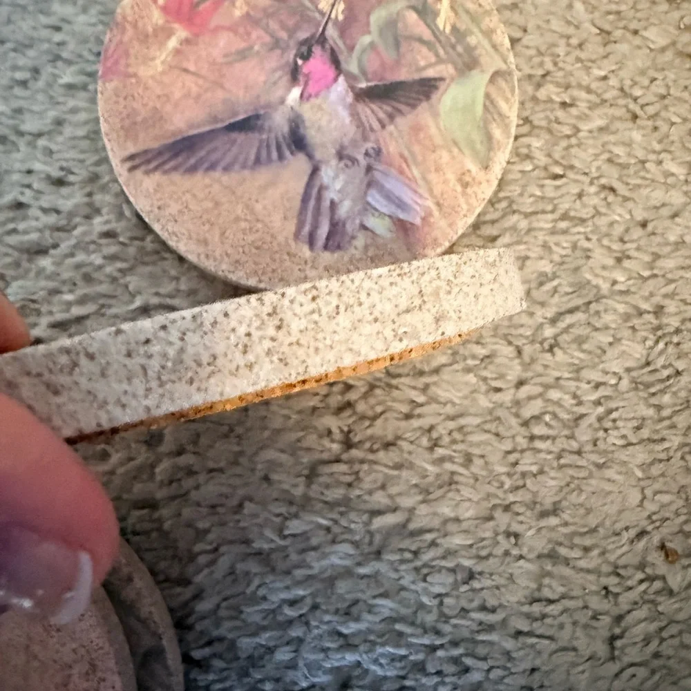 Thirstystone Hummingbird Stone Coaster Set with Pink and Brown Accents- Set of 4